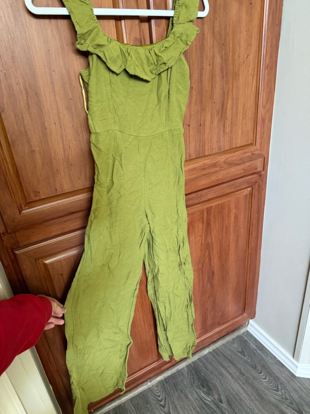 Marshalls Olive Green Ruffle-Shoulder Wide-Leg Jumpsuit